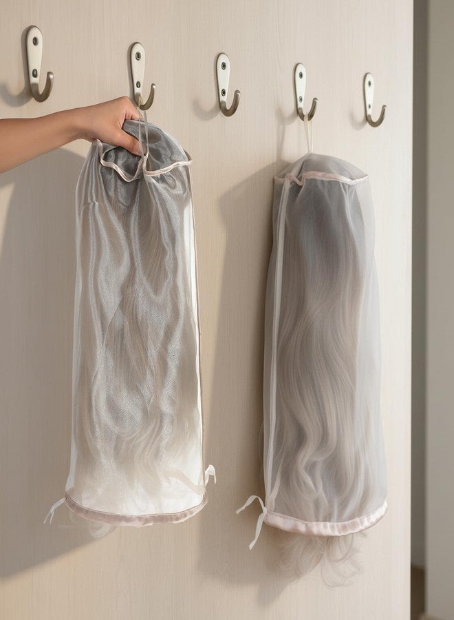 Aeaocvo 2 Pcs Wig Storage Bags, Adjustable Wig Covers with Drawstring, Portable Travel Wigs Storage Bag, Stand Dust Covers for Home Travel Salon (Beige) - Image 5